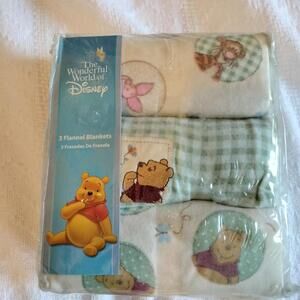 NEW  Disney Winnie The Pooh 3 Flannel Blankets 100% Cotton 30 Inch By 40 Inch